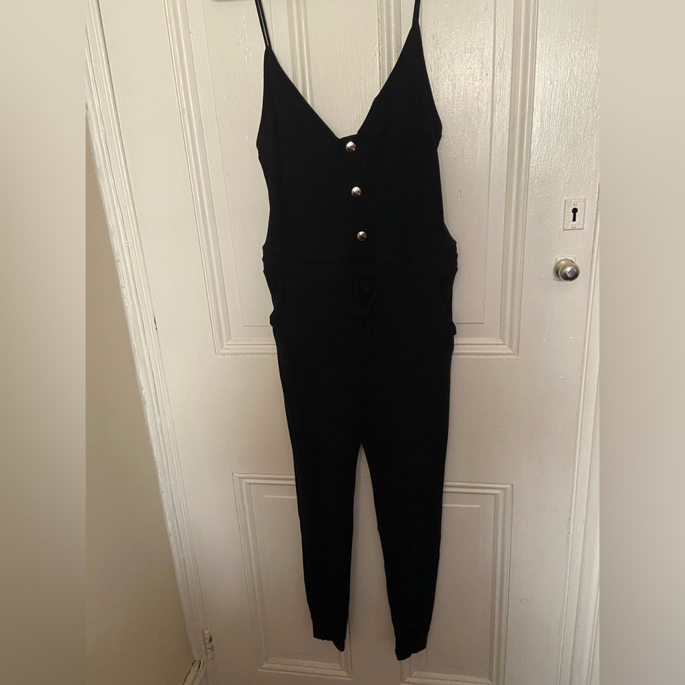 Fashion Nova Black Buttoned Jumpsuit